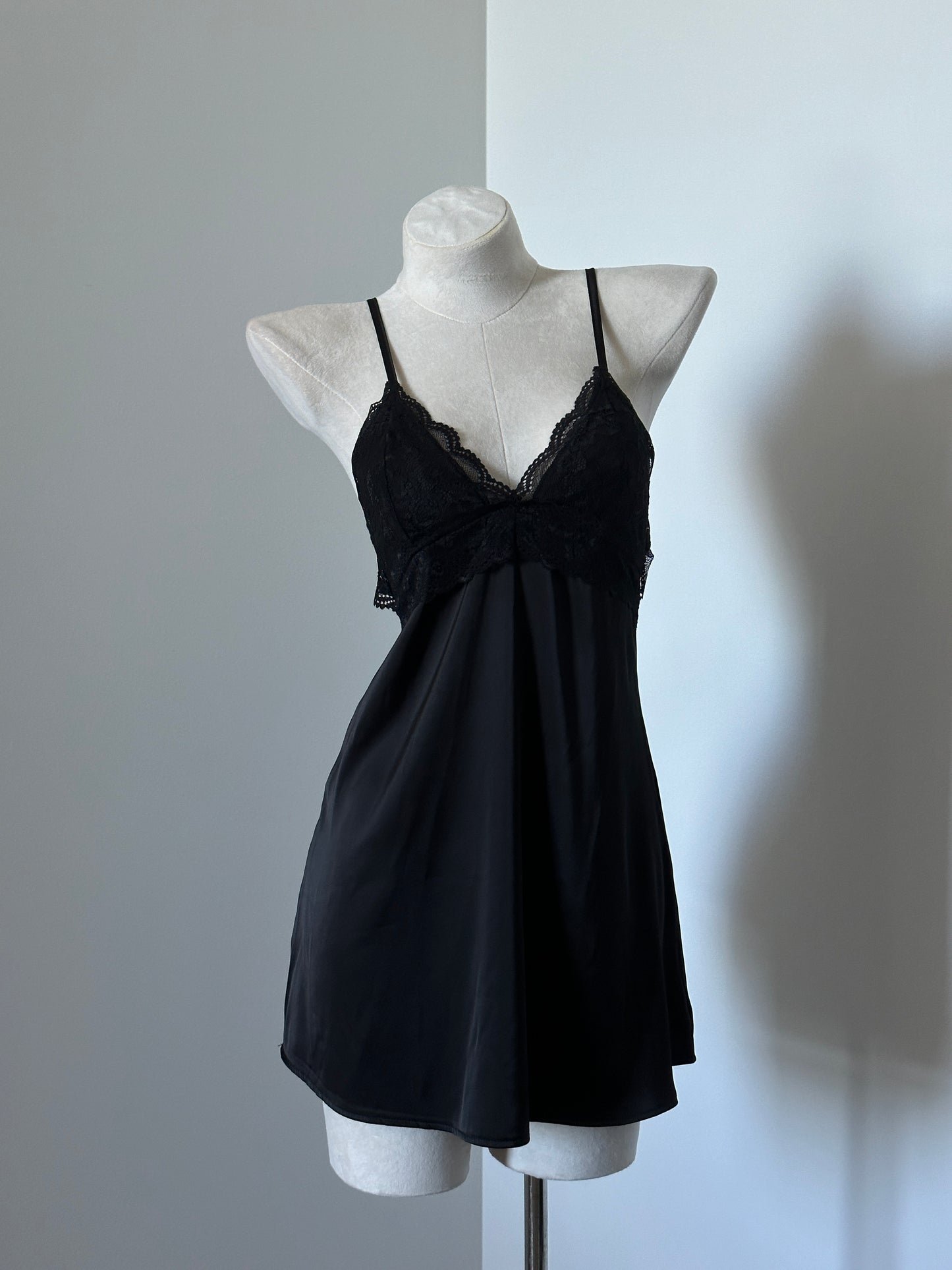 Satin Lace Trim Slip Nightgown – Midnight Allure