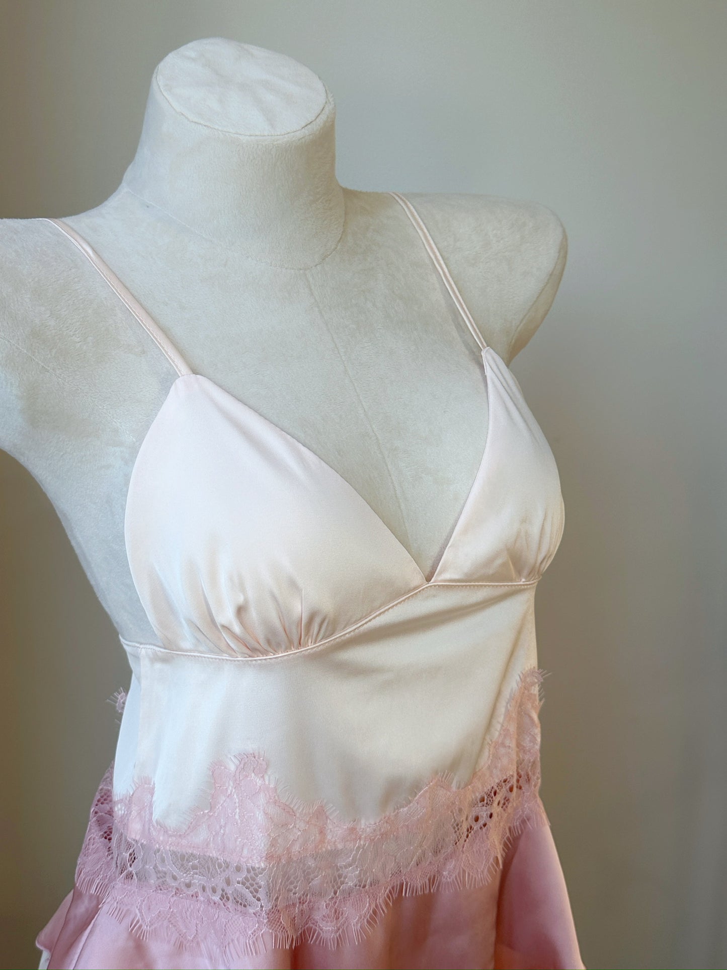 Soft Satin Lace Babydoll Set - Peach Petal