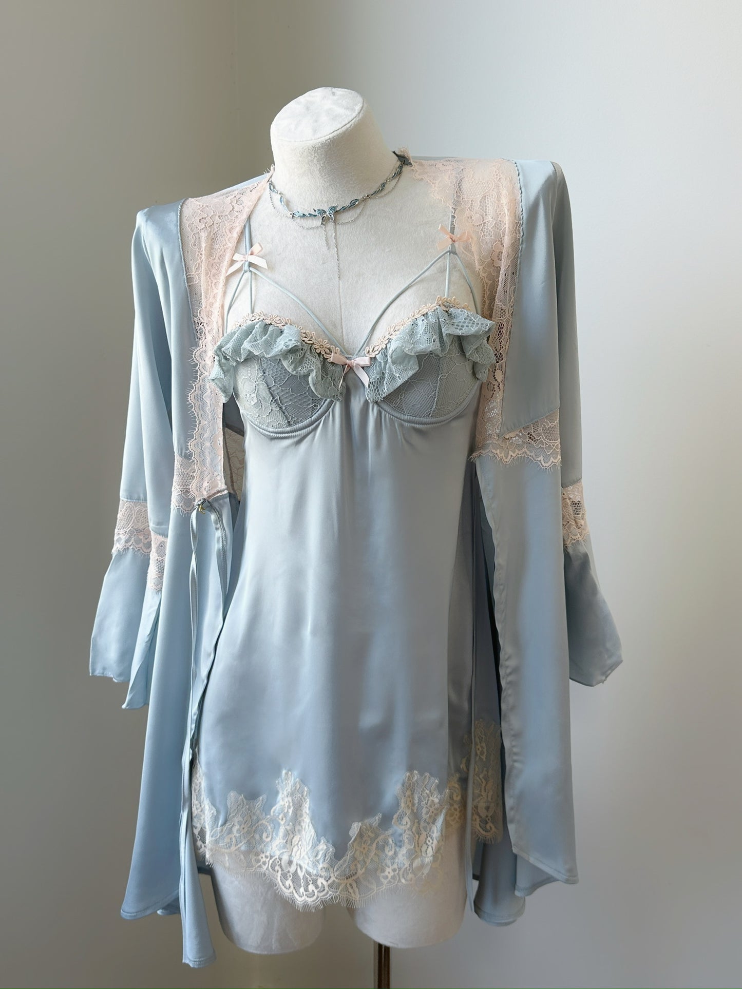 Structured Satin Nightdress – Aqua Kiss