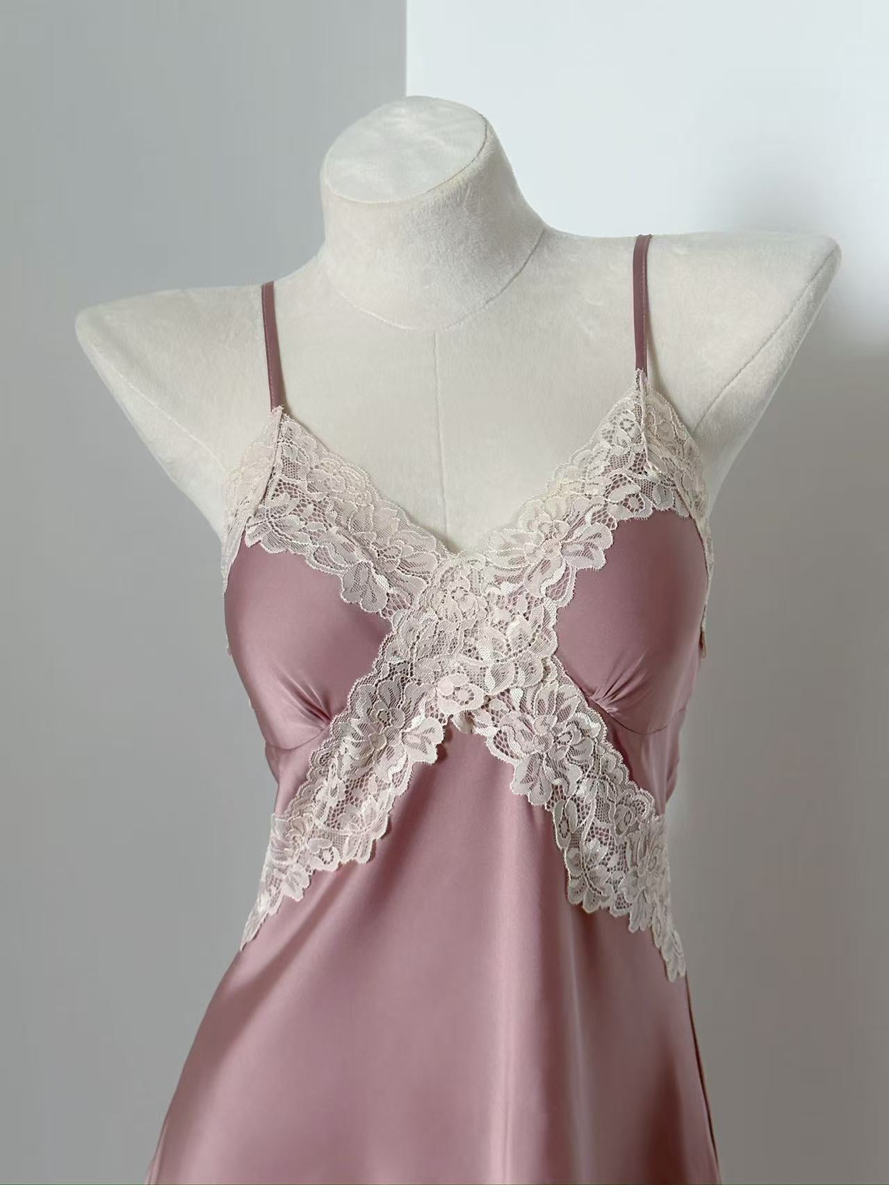 Lace Trim Satin Slip Nightdress – Regal Aura