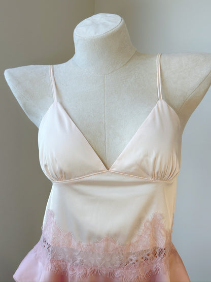 Soft Satin Lace Babydoll Set - Peach Petal