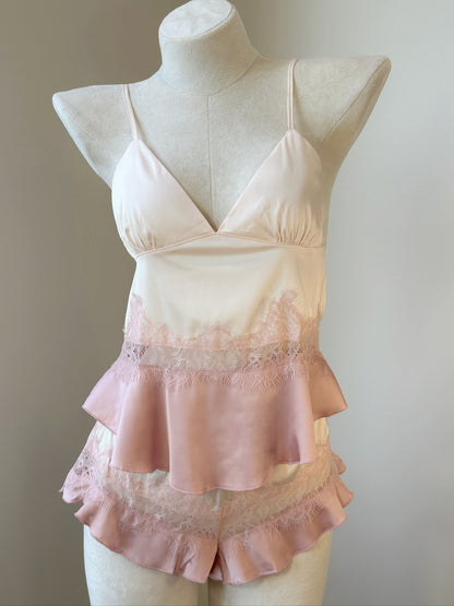 Soft Satin Lace Babydoll Set - Peach Petal
