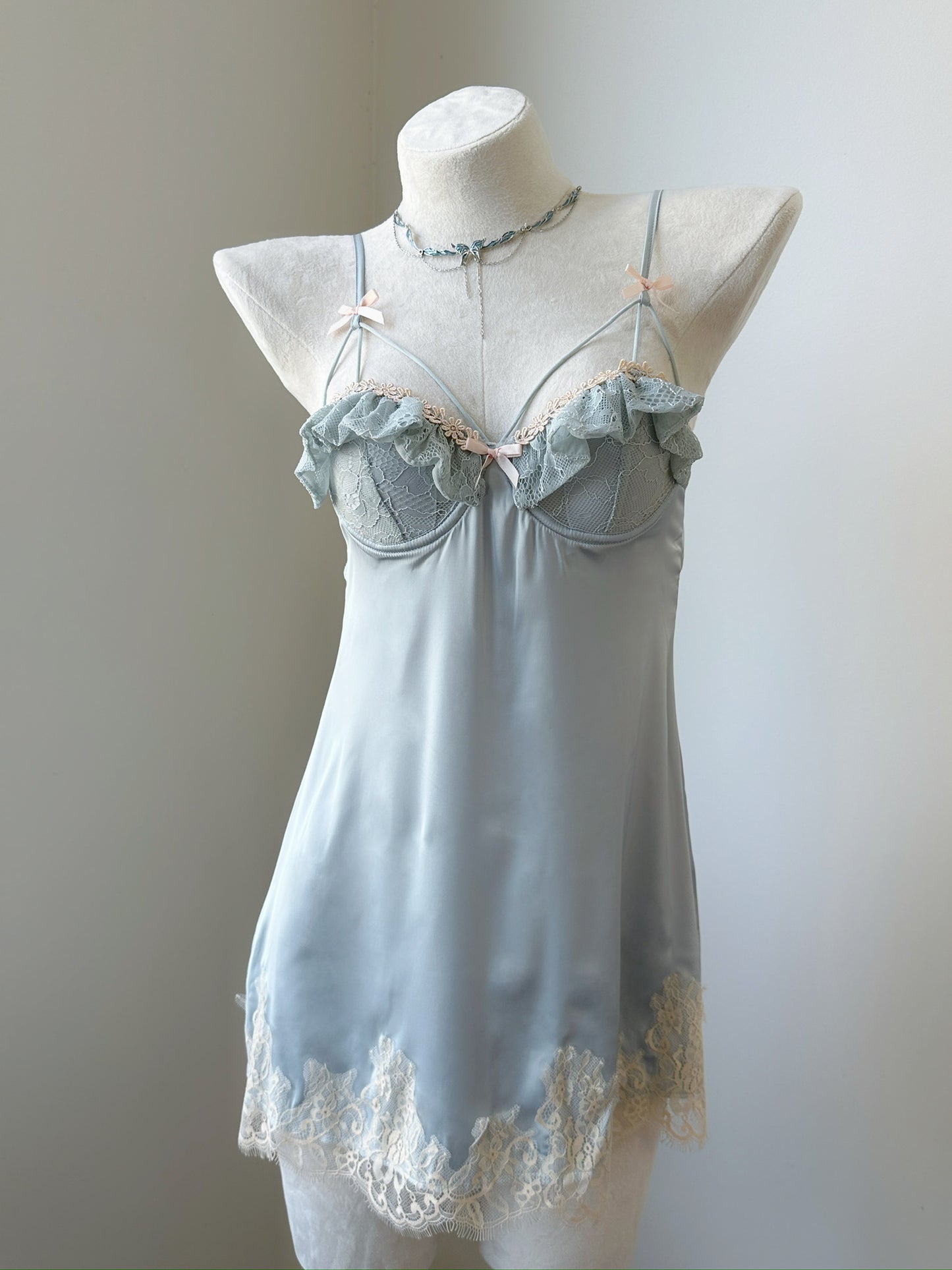 Structured Satin Nightdress – Aqua Kiss