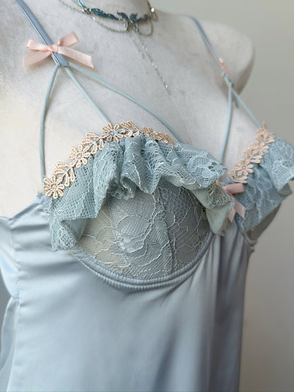Structured Satin Nightdress – Aqua Kiss
