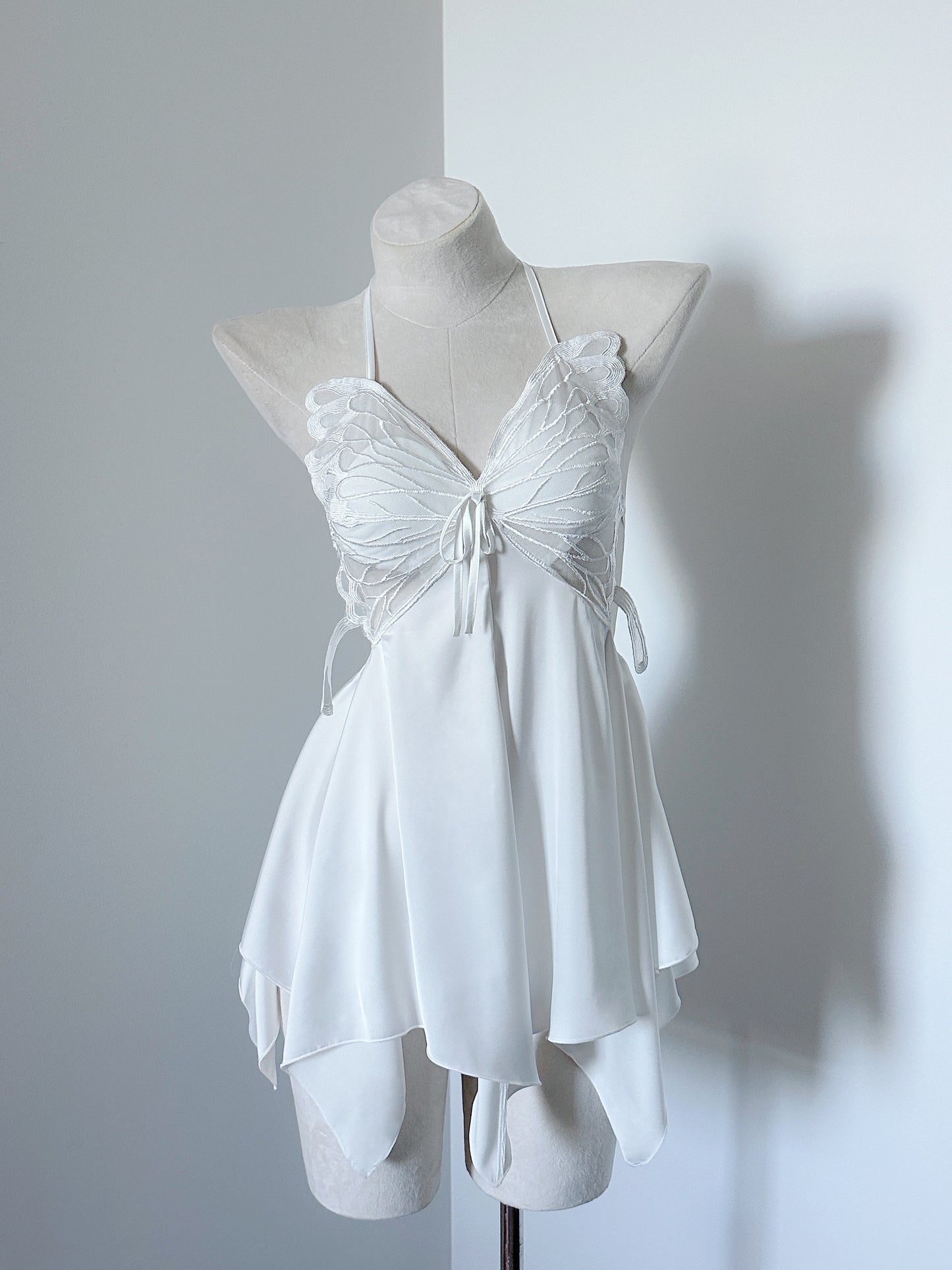Butterfly Veil Lace Satin Babydoll