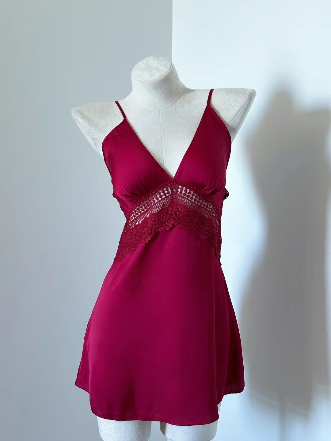 Crimson Reverie Lace Satin Nightdress