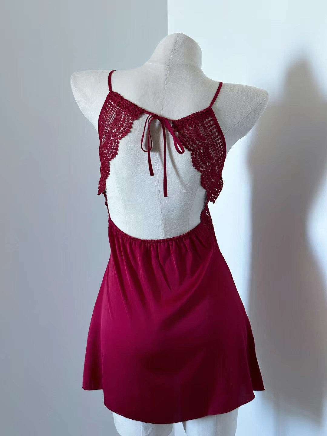 Crimson Reverie Lace Satin Nightdress
