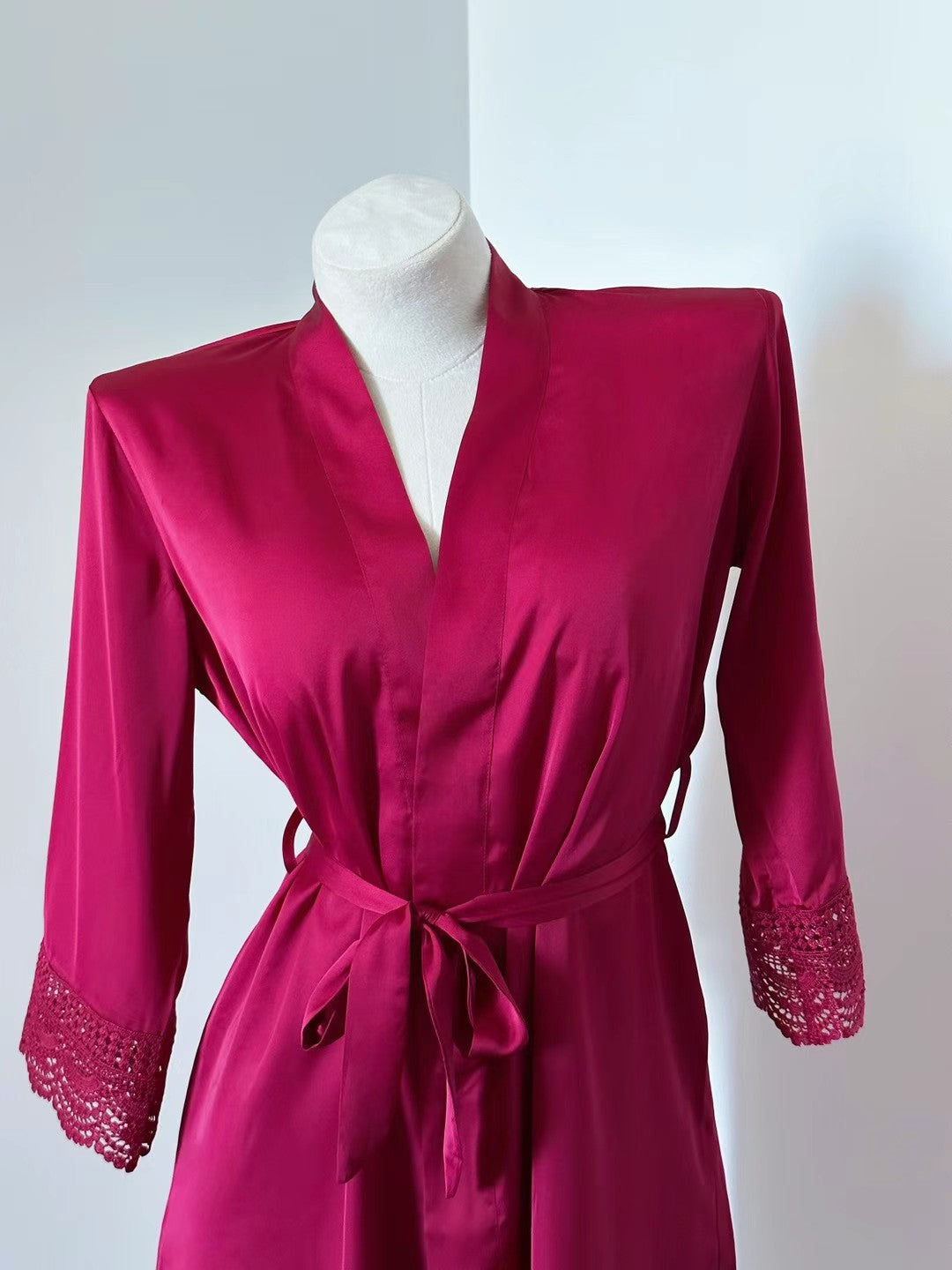 Crimson Reverie Lace Satin Nightdress