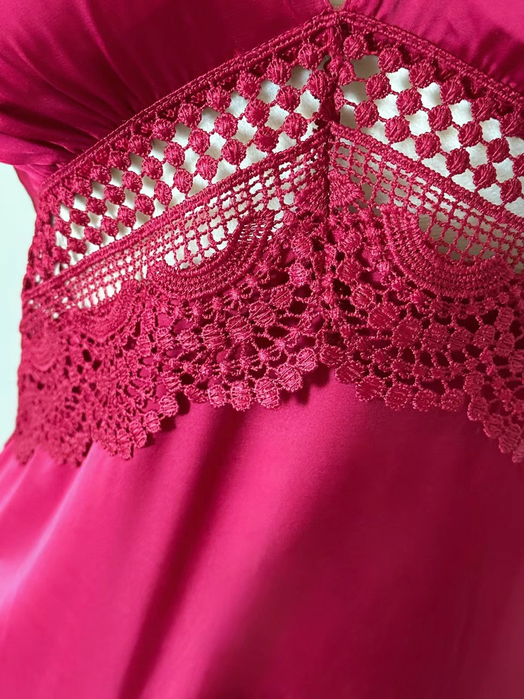 Crimson Reverie Lace Satin Nightdress