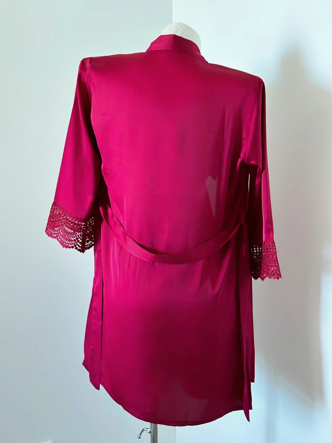 Crimson Reverie Lace Satin Nightdress