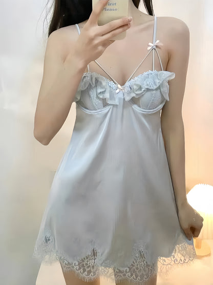 Structured Satin Nightdress – Aqua Kiss