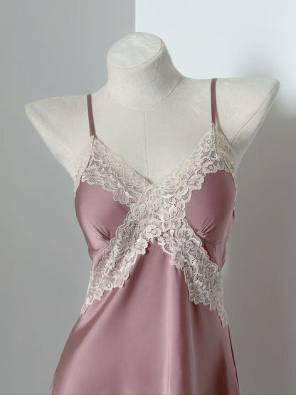 Lace Trim Satin Slip Nightdress – Regal Aura
