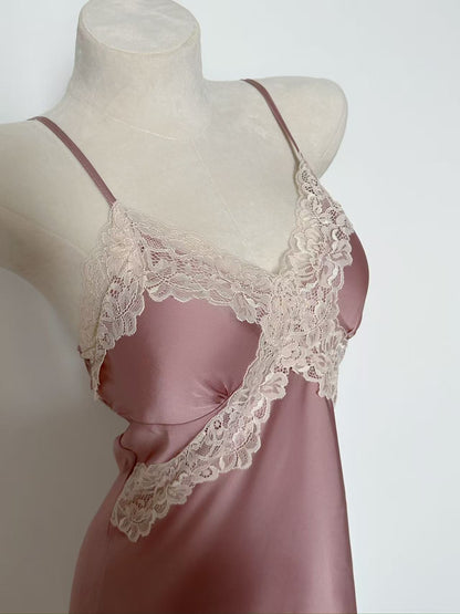 Lace Trim Satin Slip Nightdress – Regal Aura