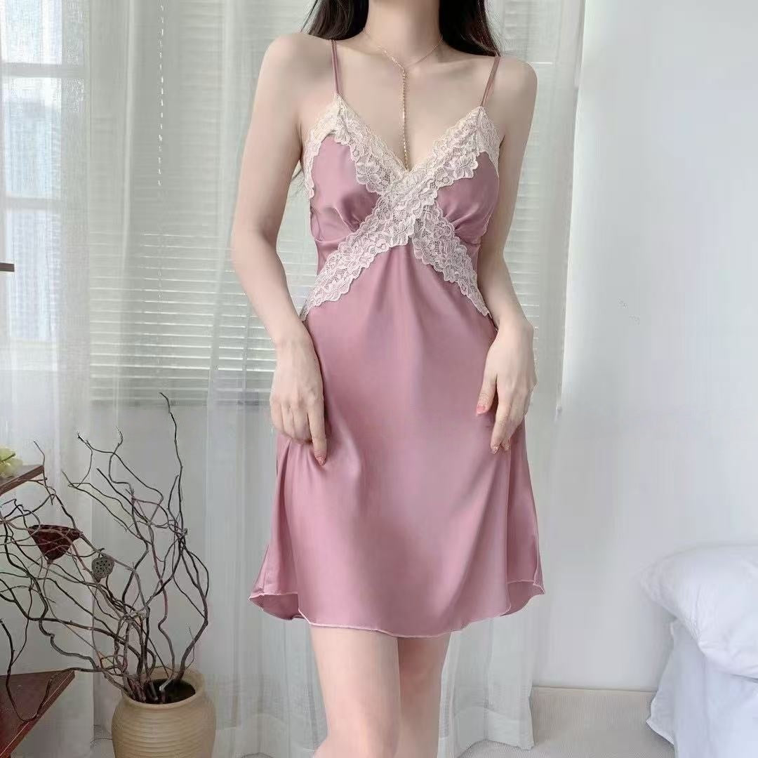 Lace Trim Satin Slip Nightdress – Regal Aura