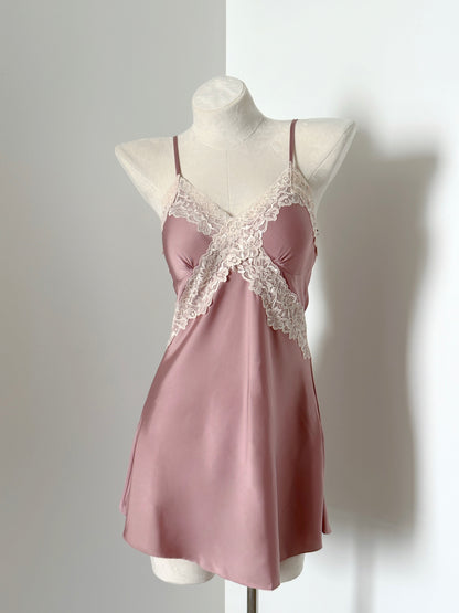 Lace Trim Satin Slip Nightdress – Regal Aura
