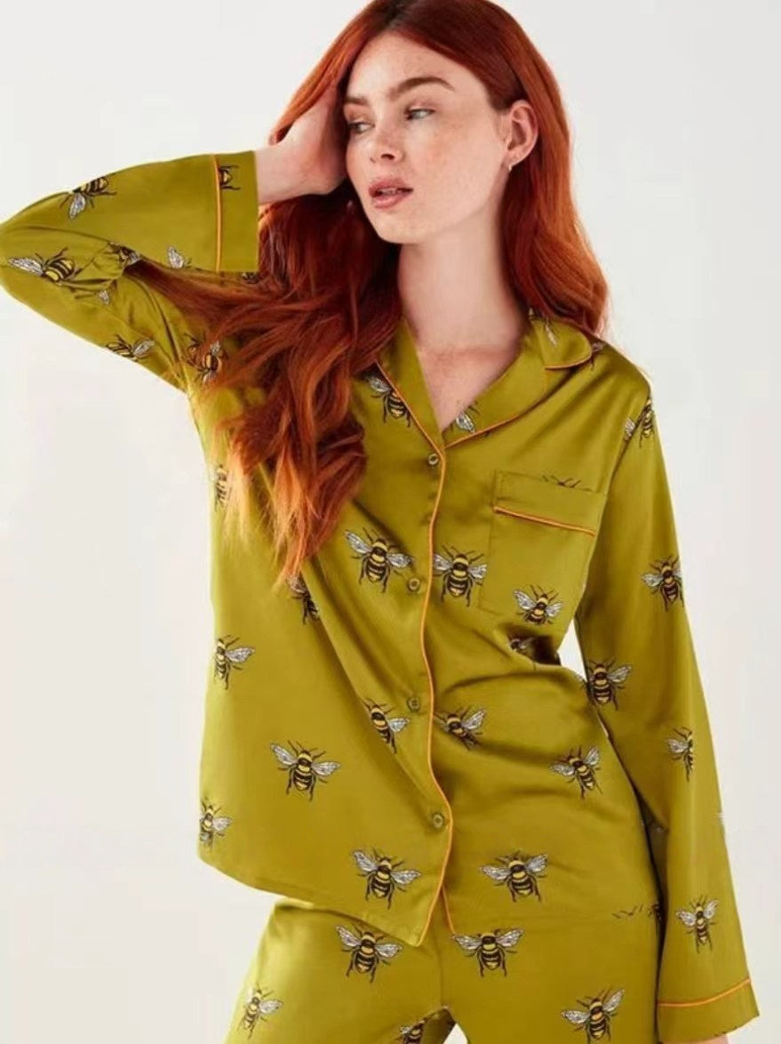 Satin Pyjama Set - Olive Honeybee
