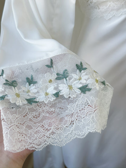 Satin Daisy Embroidery Slip Nightgown - Whispers of Daisy
