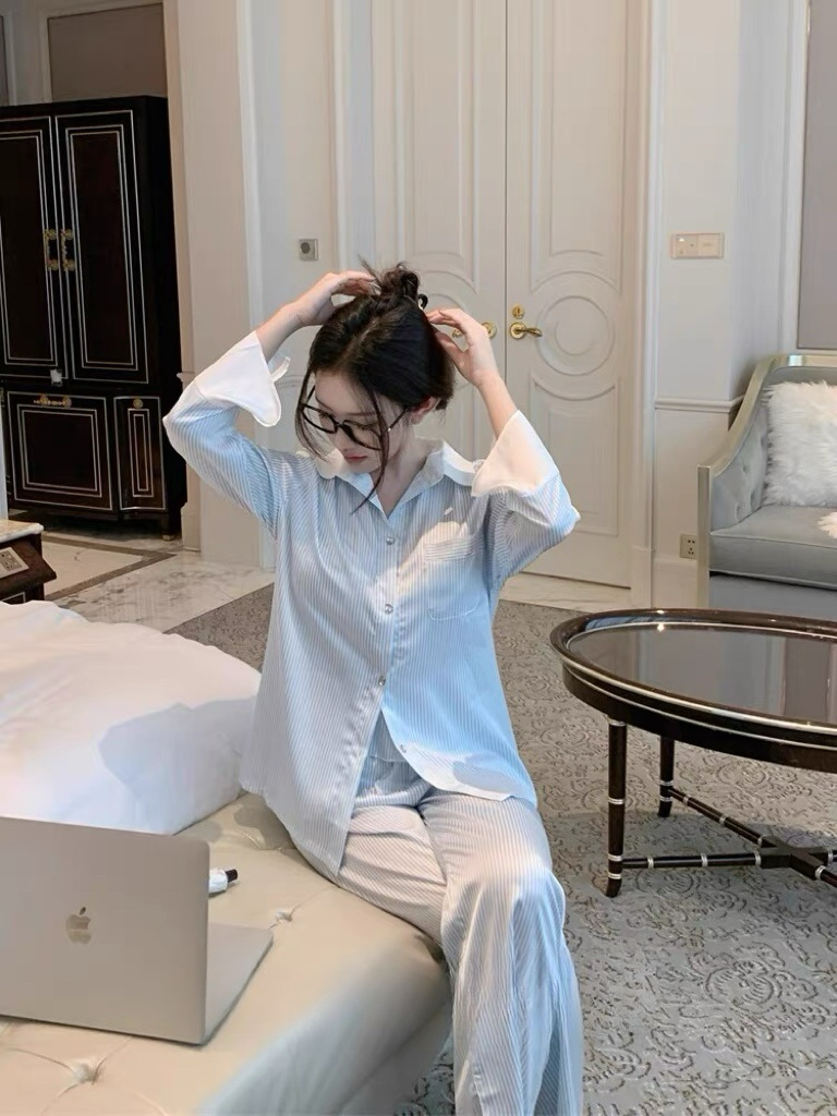 Satin Stripe Lace Trim Pyjama Set - Morning Ease