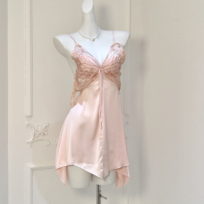 Butterfly Veil Lace Satin Babydoll