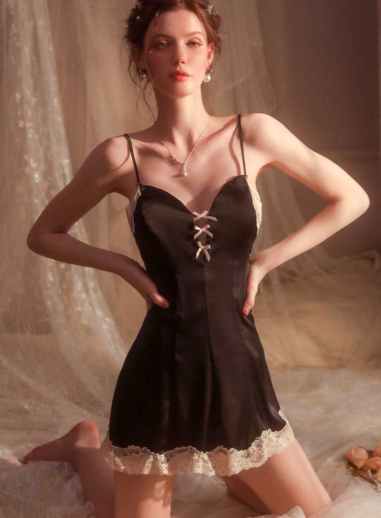 Noir Ribbon Lace Slip Dress