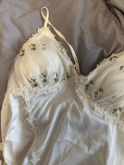 Satin Lace Trim Slip Nightgown - Golden Hour Muse