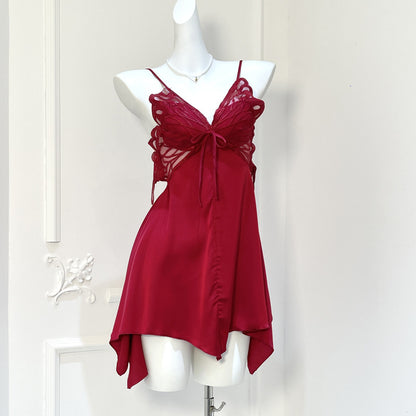 Butterfly Veil Lace Satin Babydoll