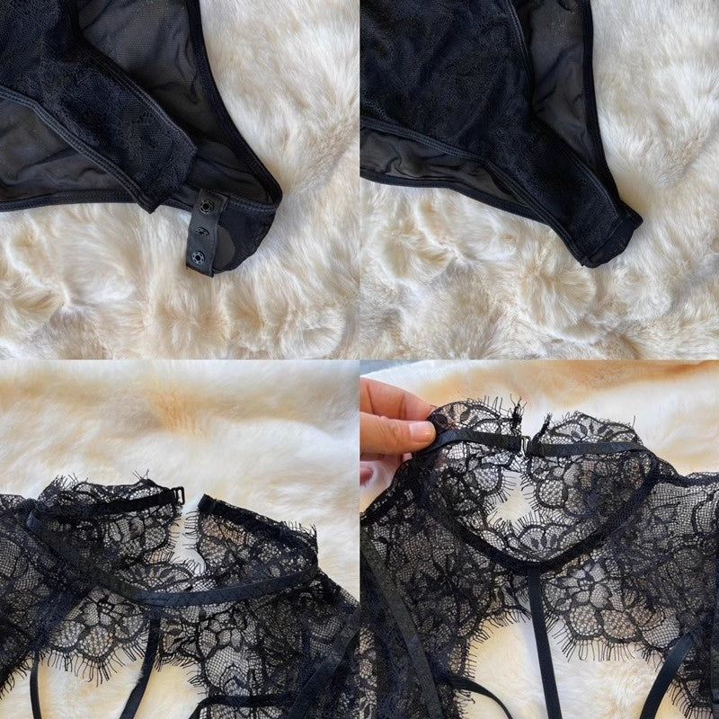 Sheer Lace High Neck Bodysuit - Dark Obsession