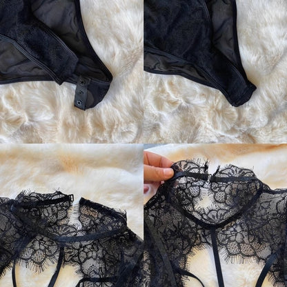 Sheer Lace High Neck Bodysuit - Dark Obsession
